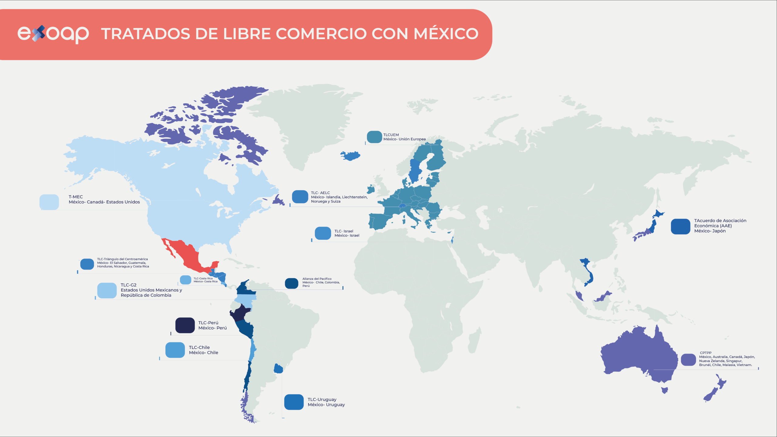 Tratdos de Libre Comercio de Mexico Mapa